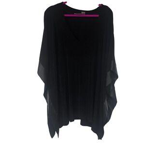 Chico's Travelers Poncho Top Women M/L Black Acetate Slinky Drape Elegant Chic